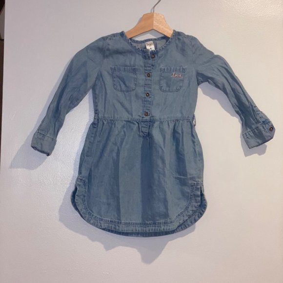 Carter's Toddler Girls Long Sleeve Denim Dress Size 4 Blue Cotton Breathable - Picture 1 of 4
